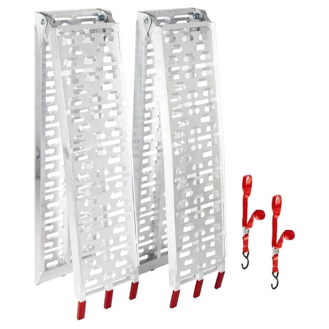 Black Widow Aluminum Folding Motorcycle Ramp Arched Plate, Dual Runner, Silver