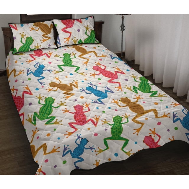 Juego de cama edredón con estampado de ranas de colores