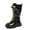 Black, variant on Autumn PU Leather Boots for Girls with Gold Lace-Up Detail and Stable Sole