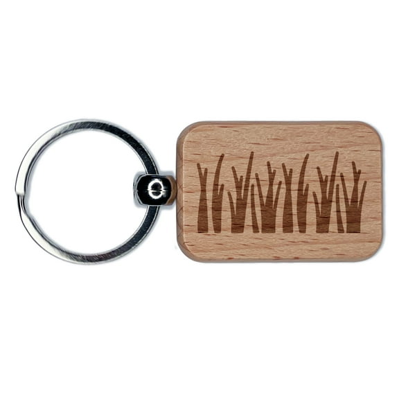 Blades of Grass Lawn Rectangle Keychain Charm Tag - Engraved Wood