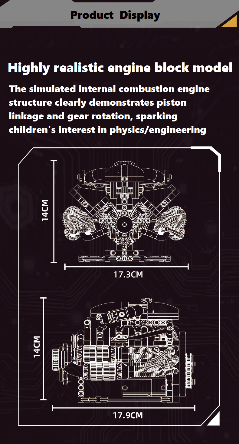 V8 Engine Building Blocks Sets, V8 Engine Model Kit That Runs, MOC Scale Model Kit with Battery and Motor, Build Your Own MOC Mini V8 Engine Model Toy, Construction Toys Gifts for Men Friends Couple