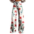 thumbnail image 2 of Women's Casual Pants Women'S Wide Leg Pant Vintage Floral Print High Waisted Straight Stretch Pants With Pockets,Red Women's Casual Pants XXL, 2 of 4