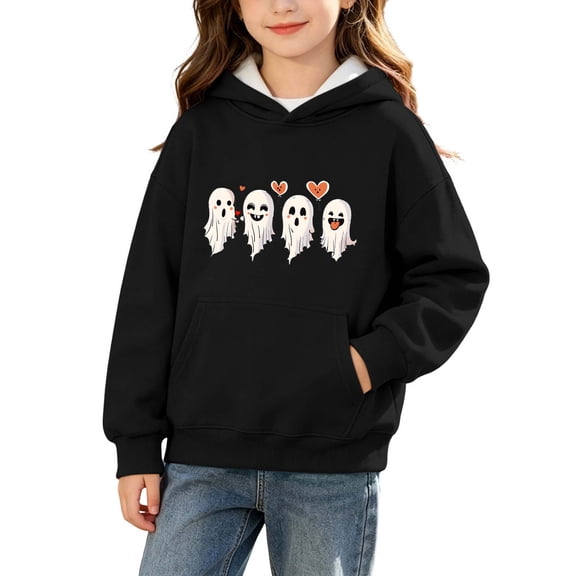 qelini Halloween Sweatshirt Kids 3-14 Years Long Sleeve Pullover Sweatshirt with Front Pocket for Boys Girls Print Cloths