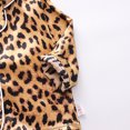 thumbnail image 6 of REDARER Boys Girls Leopard Print Satin PJs Lapel Short Sleeve Button Top Matching Elastic Shorts Soft Silky Summer Sleepwear Set,0-12 Months, 6 of 7