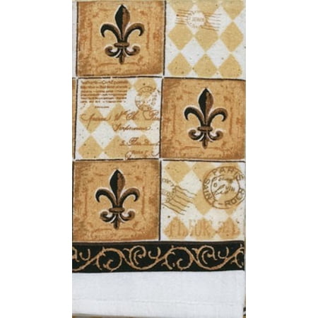 Kay Dee Majestic Black And Tan Fleur De Lis Kitchen Print Terry Tea