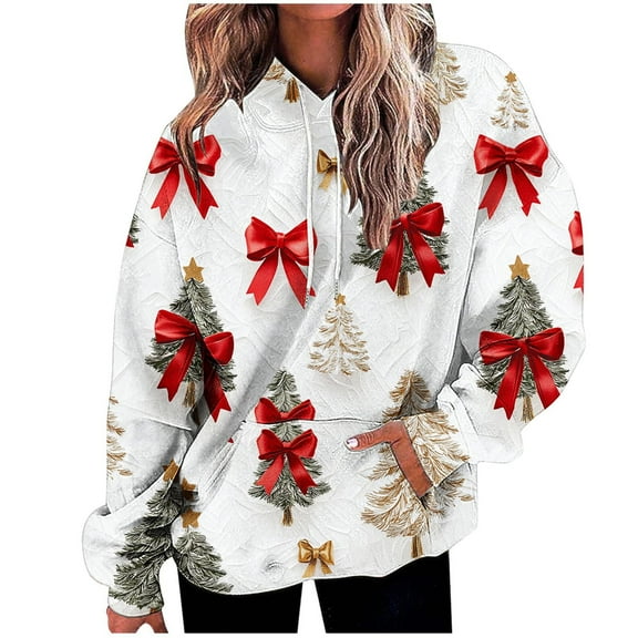 Drses Women's Christmas Hooded Sweatshirt | Snowflake Printed Pullover | Long Sleeve Loose Fit with Pocket | Casual Xmas Gift & Daily Wear