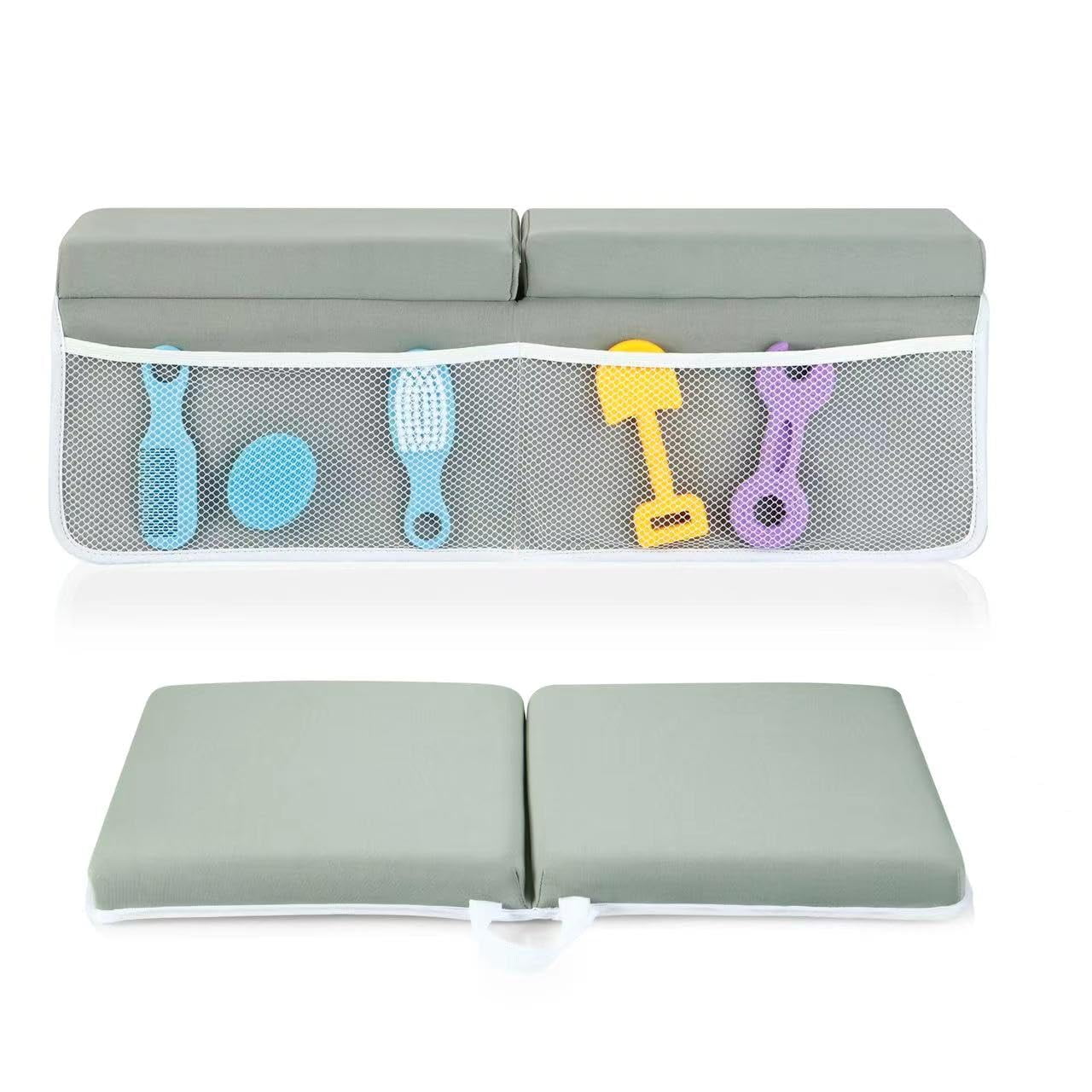 PandaEar Baby Bath Kneeler & Elbow Rest Pad, Comfortable Non-Slip Kneeling Mat Cushion with Toy Organizer Storage Pockets, Foldable Foam Mat for Toddler Bathroom Bathing Time