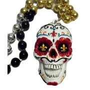 MARDI GRAS CREATIONS White Sugar Skull Day of the Dead Mardi Gras Beads Party Favor Necklace