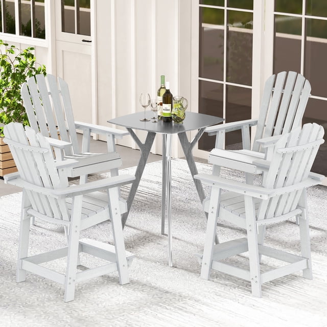 Gymax HDPE Tall Bar Stool with Armrest and Footrest - Set of 4, White
