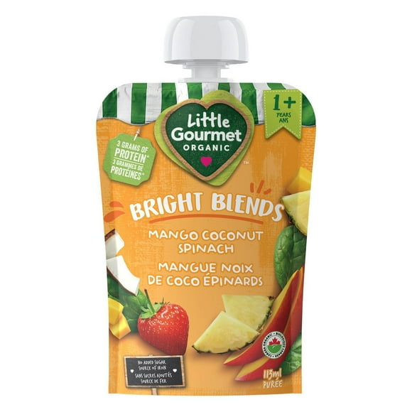Pochette biologique Little Gourmet Bright Blends – Mangue, Noix de coco, Épinards – Étape 2 Une nutrition sur le pouce