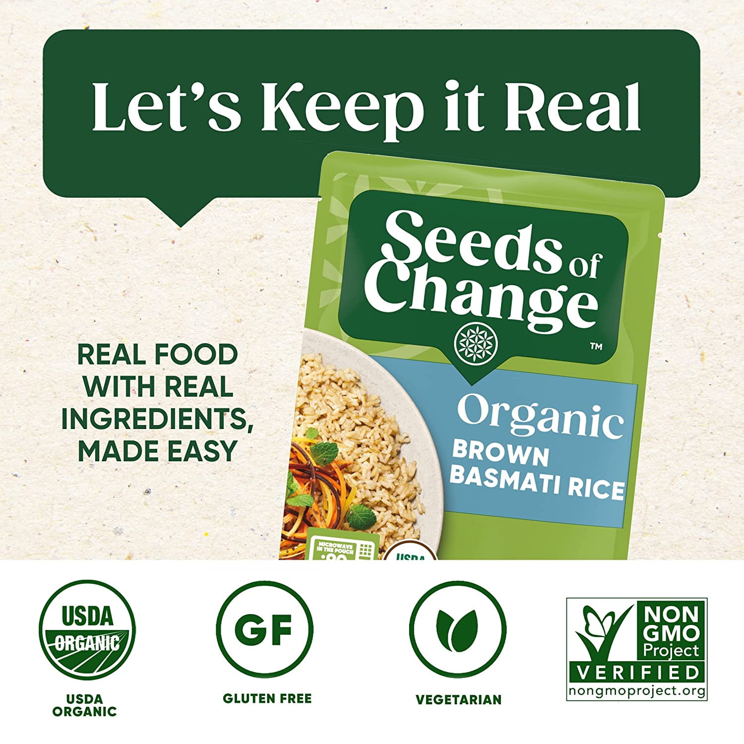 SEEDS OF CHANGE Organic Brown Basmati Rice, Microwaveable Ready to Heat, 8.5 Ounces (Pack of 6)