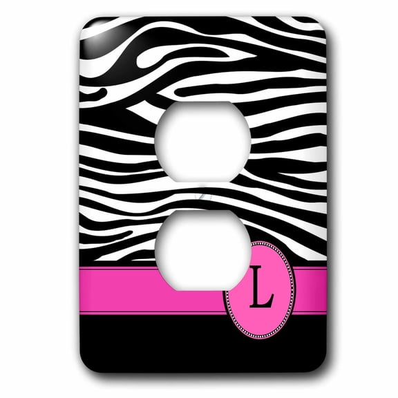 3dRose, Letter L monogrammed black and white zebra stripes animal print with hot pink personalized initial, 2 plug outlet cover