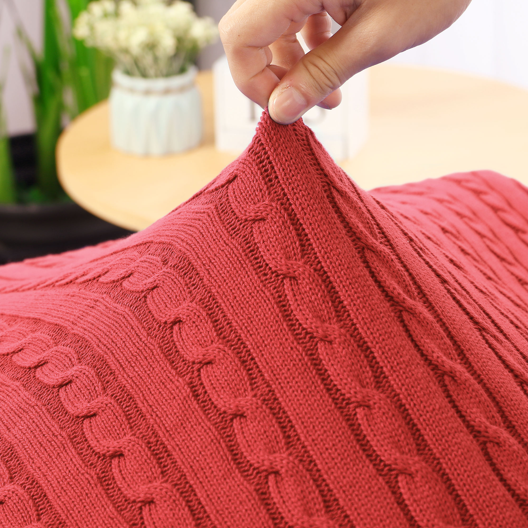100 Cotton Soft Cable Knit Throw Sofa Bedding Blankets Orange Red 70 x
