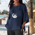 thumbnail image 4 of Xuyuer Women's Imitation Linen 3/4 Sleeve Blouse Crew Neck Summer Casual Tops Loose Fit Plus Size Tops Loose T Shirts Tunic Tops Shirts for Women Oversized Pocket T-shirt Fashionable Top, 4 of 6
