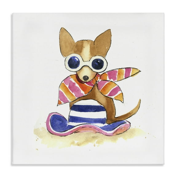 Stupell Industries Sandy Dog on Beach Animals Painting Wrapped Canvas Art Print Wall Art, 17 x 17