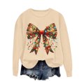 thumbnail image 5 of Jjayotai Merry Christmas Shirts for Women, Casual Xmas Bow Graphic Blouses,Trendy Long Sleeve Tops, Fall Crewneck Tunic Pullover Khaki-5 XS, 5 of 6