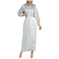 thumbnail image 1 of Robes Élégantes à Portefeuille pour Invitées de Mariage pour Femmes Automne Manches Longues Taille Haute Robe Maxi Unie Col Ras du Cou Robe de Soirée, 1 of 4