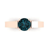 1.06 ct Round Cut Natural London Blue Topaz Solitaire with Simulated Diamond Accents 18K Rose Gold Womens Engagement Ring