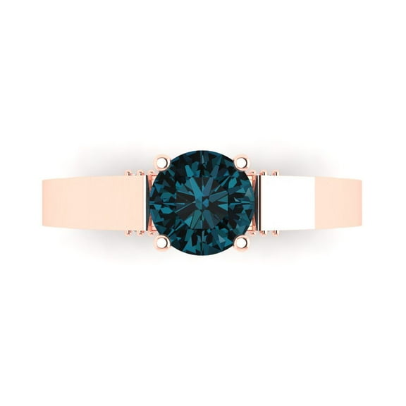 Solitaire with Accents Engagement Ring for Women - 1.06ct Natural London Blue Topaz in 18K Rose Gold Promise Ring