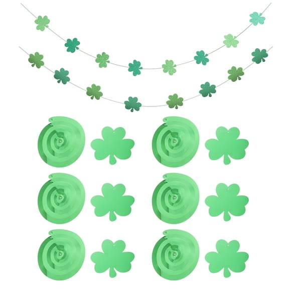 CIMAXIC Party 8pcs Glitter Green Shamrock Party Hanging Decors Spiral Glitter Clover Decor,4.69"X4.13"X0.04"