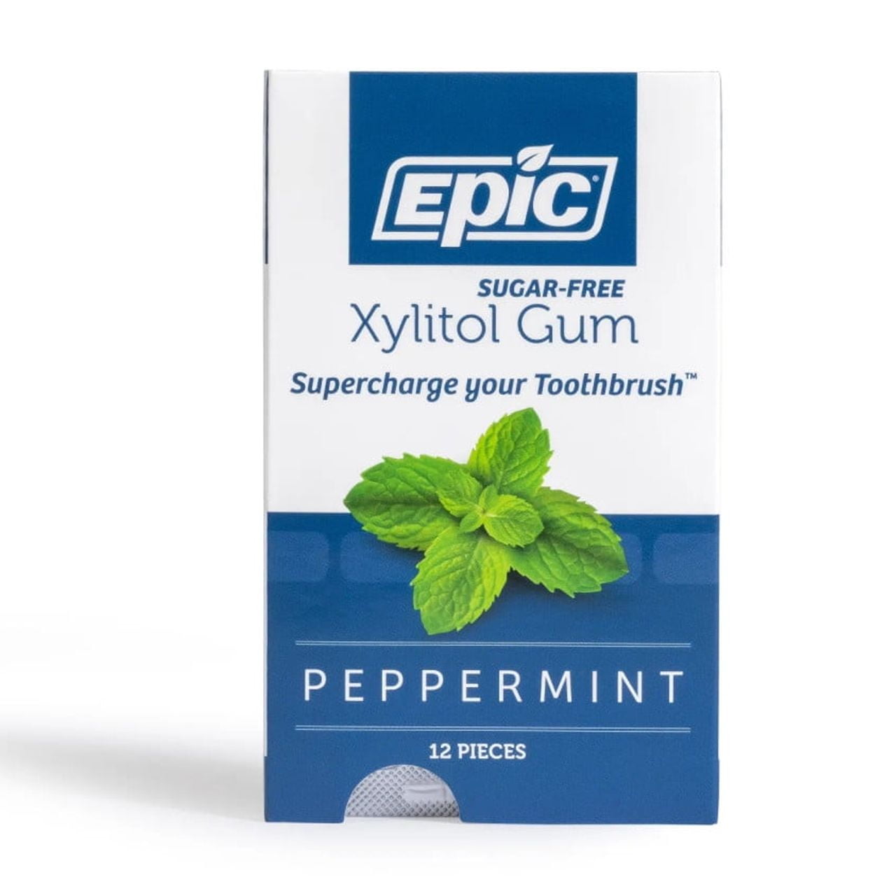 Epic Xylitol Chewing Gum - Sugar Free & Aspartame Free Chewing Gum Sweetened w/Xylitol for Dry Mouth & Gum Health (Peppermint, 12-Piece Pack, 12 Packs)