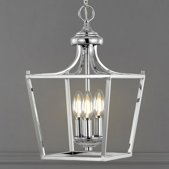 JONATHAN Y Camden 10" 3-Light Iron Classic Midcentury Pendant Lantern, Chrome