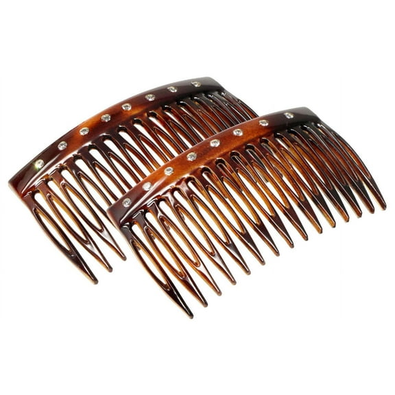 Parcelona French Crystals Shell Small 2 ¾” Celluloid Set of 2 Side Hair Combs