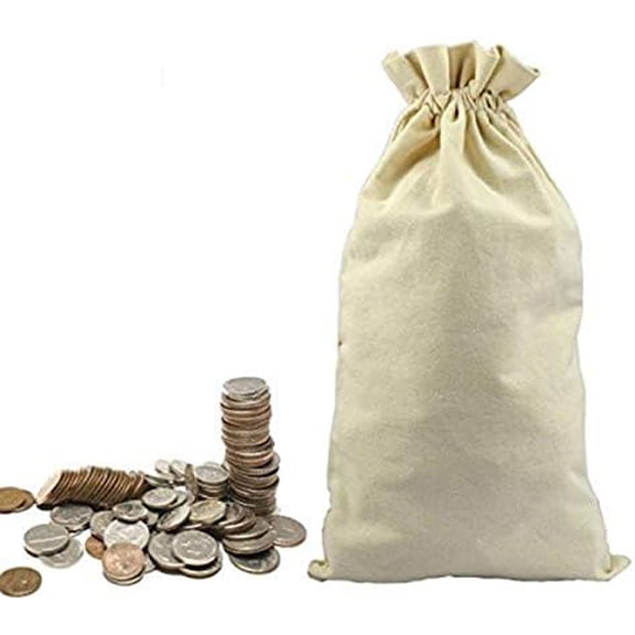 3 Canvas Coin Money Sacks Bag 10 by 17 inches Bank Deposit Change Transit Draw Strings, Heavy Duty$$Office