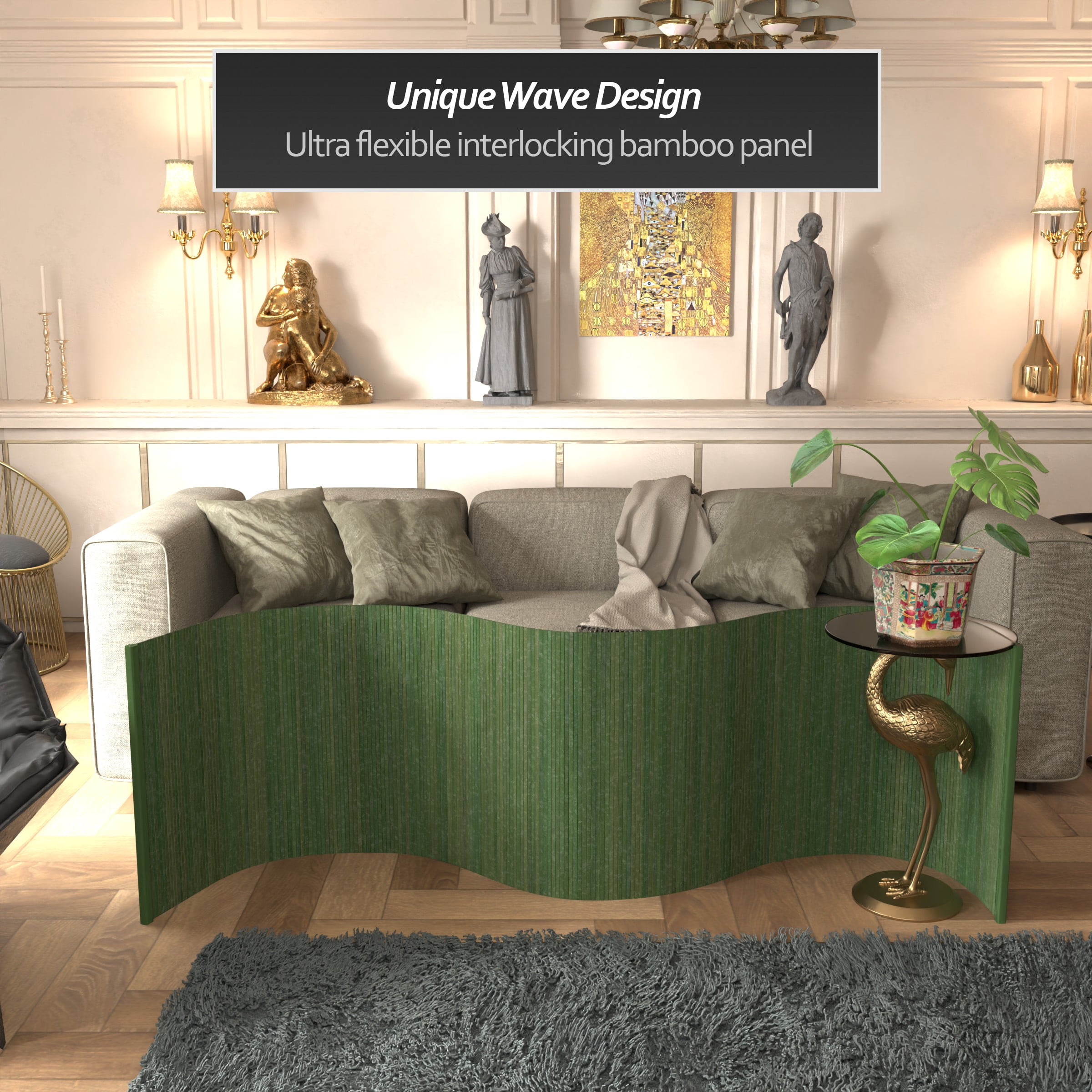 2 ft. Bamboo Short Wave Screen in Distressed Green Finish for Desktops