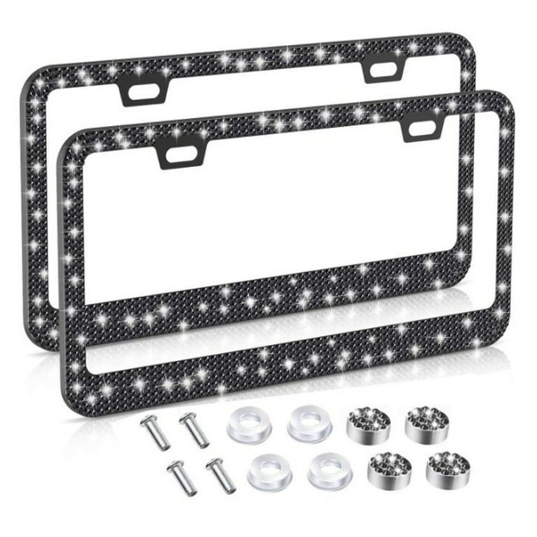 Kiwen Bling License Plate Frames with High End Ribbon Gift Box2 Pack Rhinestone Handcrafted Crystal Premium Stainless Steel License Plate Frame for Wo