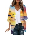 thumbnail image 2 of Clearance Clothes Pitauce Womens Summer Tropical Print Chiffon Kimono Cardigan Puff Sleeve Open Front Breathable Lightweight Cardigan Sun Protection Swimsuit Coverup for Beach Vacation, 2 of 5