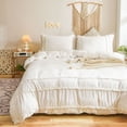 thumbnail image 2 of Home Textile Bedding Chemical Fiber Washed Cotton Three-layer Small Gold Tassel Quilt Cover Kit, 2 of 4