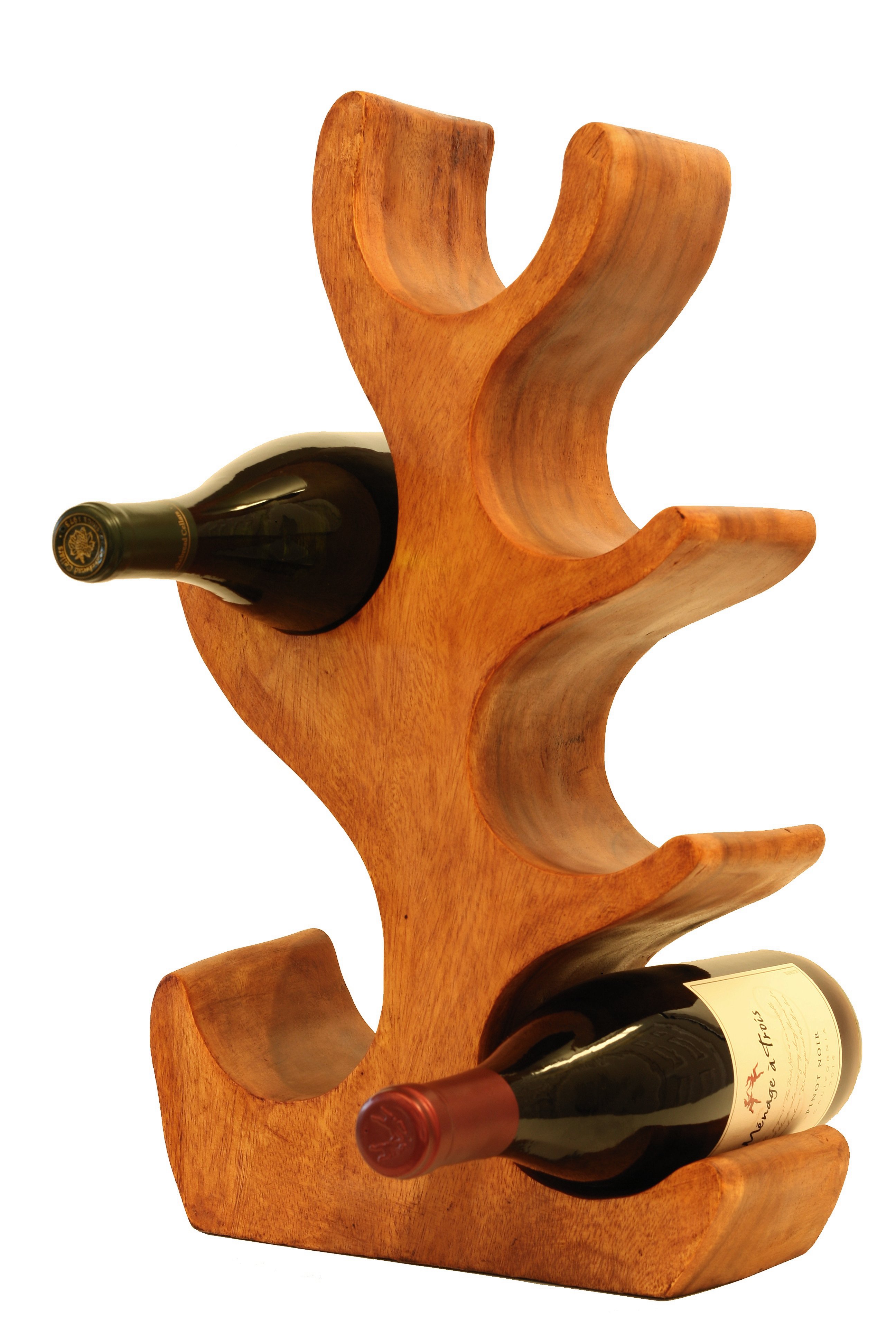 Wooden Hand Carved 18" Tall 6 Bottles Wine Rack Bottle Holder Free