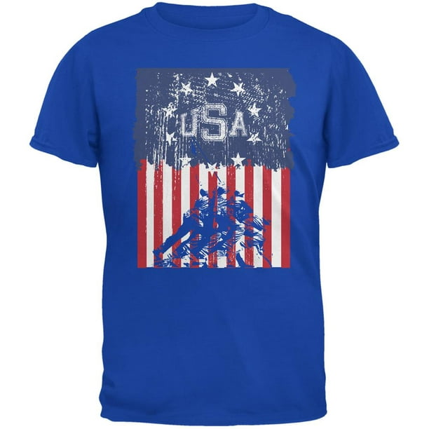 Old Glory - USA Distressed Flag Iwo Jima Royal Adult T-Shirt - Small ...