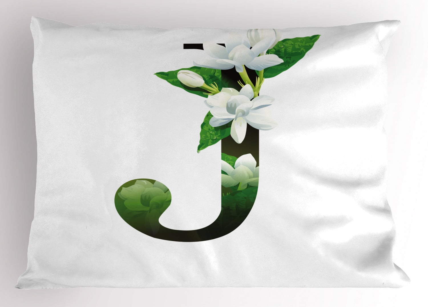 Letter J Pillow Sham Abstract Floral Arrangement J Silhouette and