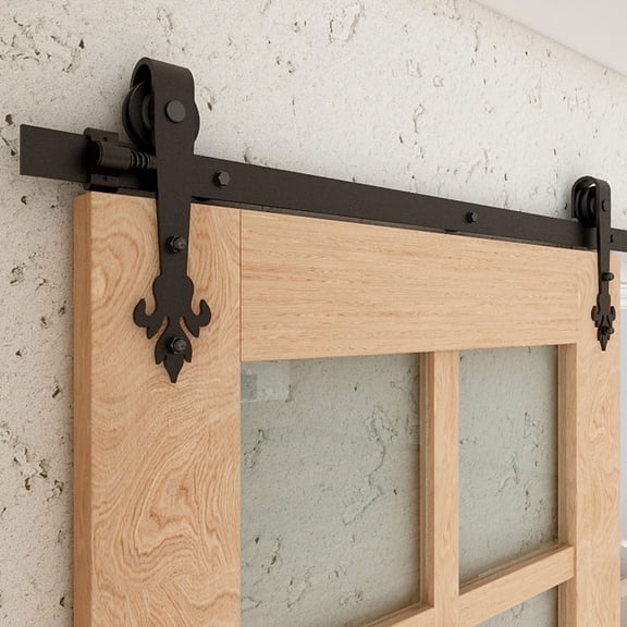 CCJH 5FT Heavy Duty Sturdy Sliding Barn Door Hardware Kit for Single Wood Door, Sliding Smoothly and Quietly, New Shape Hanger