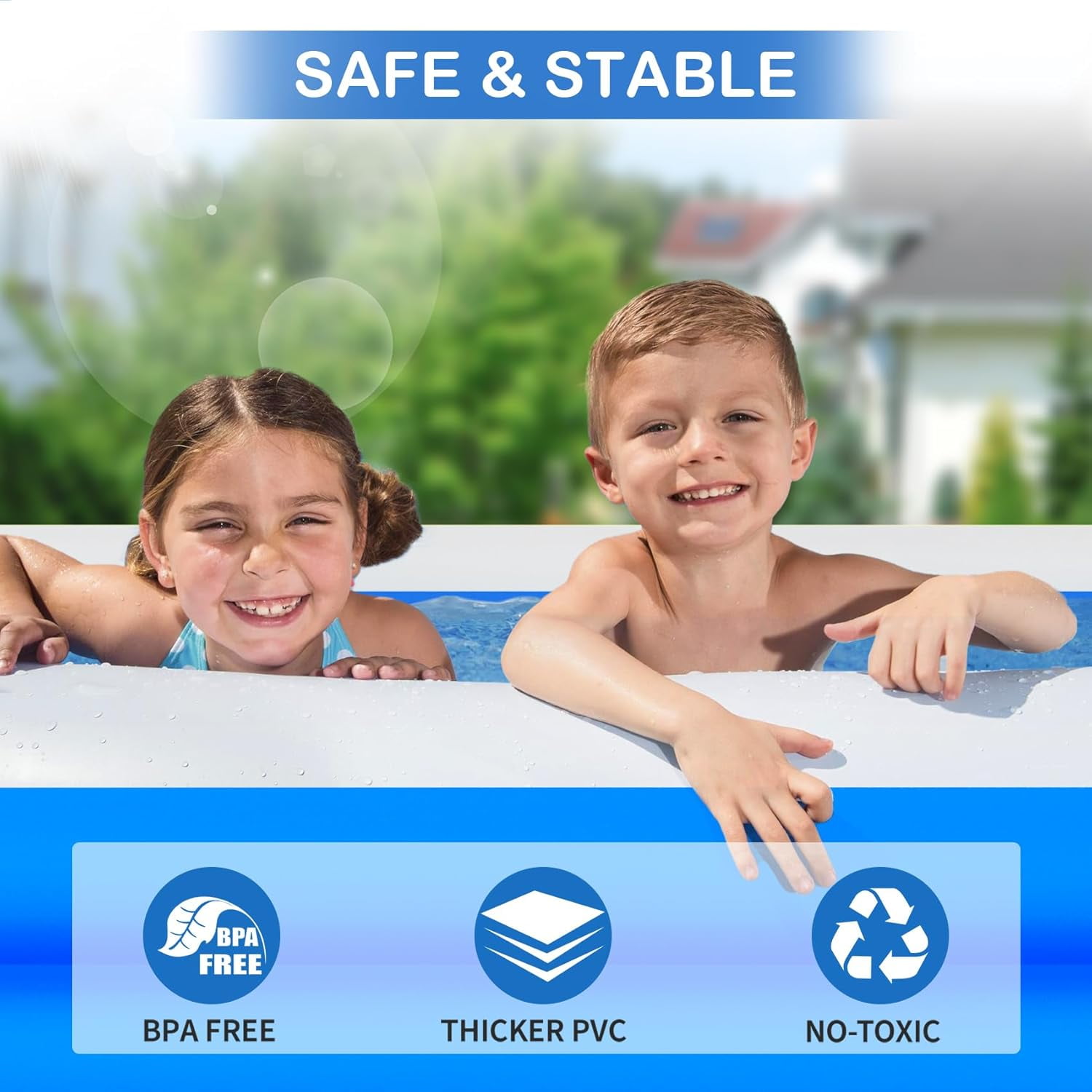 Large Inflatable Swimming Pool 145" X 74" X 22" with Repair Patch for Family Backyard Water Party