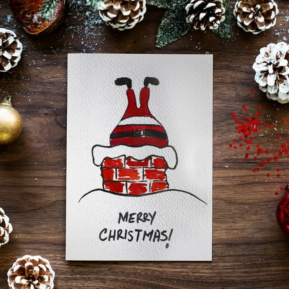 Merry Christmas Card – Santa Chimney Design – Blank Inside Greeting Card – Perfect Holiday Card for Friends and Family – Festive Envelope Included
