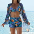 thumbnail image 2 of WREESH Women's 3-Piece Tropical Bikini Set , Boho Kimono Beach Cover-Up with Boy Shorts & High-Waist Swim Bottoms Black, 2 of 9