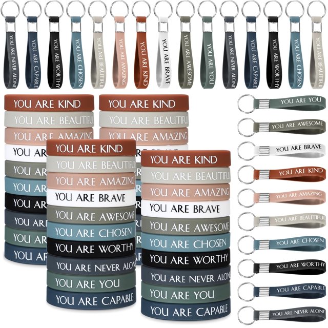 Set de 120 pulseras y llaveros motivacionales Sratte