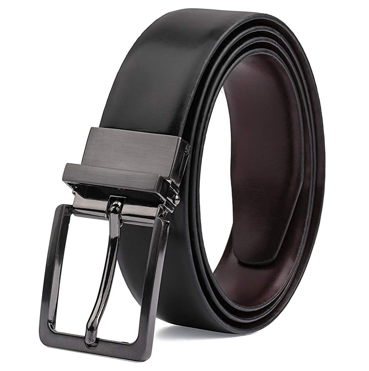 Reversible Matte Black Buckle Belt With Pattern – Black Brown, DAVID WEJ