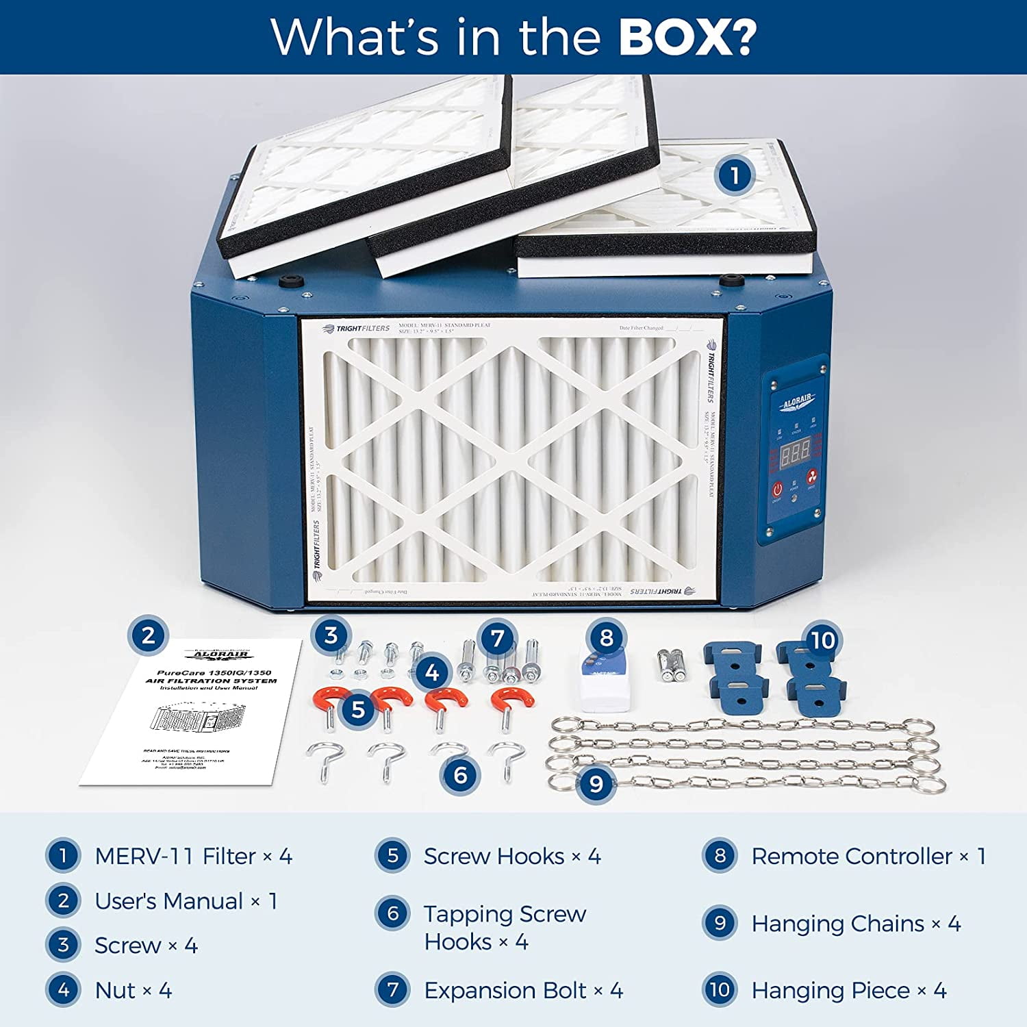 ALORAIR 360 Degree Intake Air Filtration System Woodworking - (1050/1350 CFM) with Strong Vortex Fan, Hanging Mode for Garage Works Shop, Shop Dust Collectors, Purecare 1350