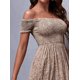 thumbnail image 1 of Vestido largo de una línea con hombros descubiertos y estampado floral bohemio para mujer Vestido largo de verano para mujer ShuxiuWang 8390611610333, 1 of 1