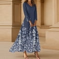 thumbnail image 2 of Dresses For Womens Vintage Flower Tunic Waisted Midi Dress Summer Casual 3/4 Sleeve Dress High Waist A Line Flowy Printed Long Dresses, 2 of 2