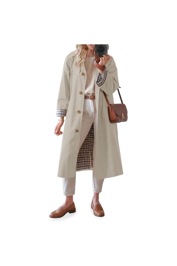 Womens Long Trench Coat Single Breasted Oversized Windproof Overcoat Fashion Outerwear