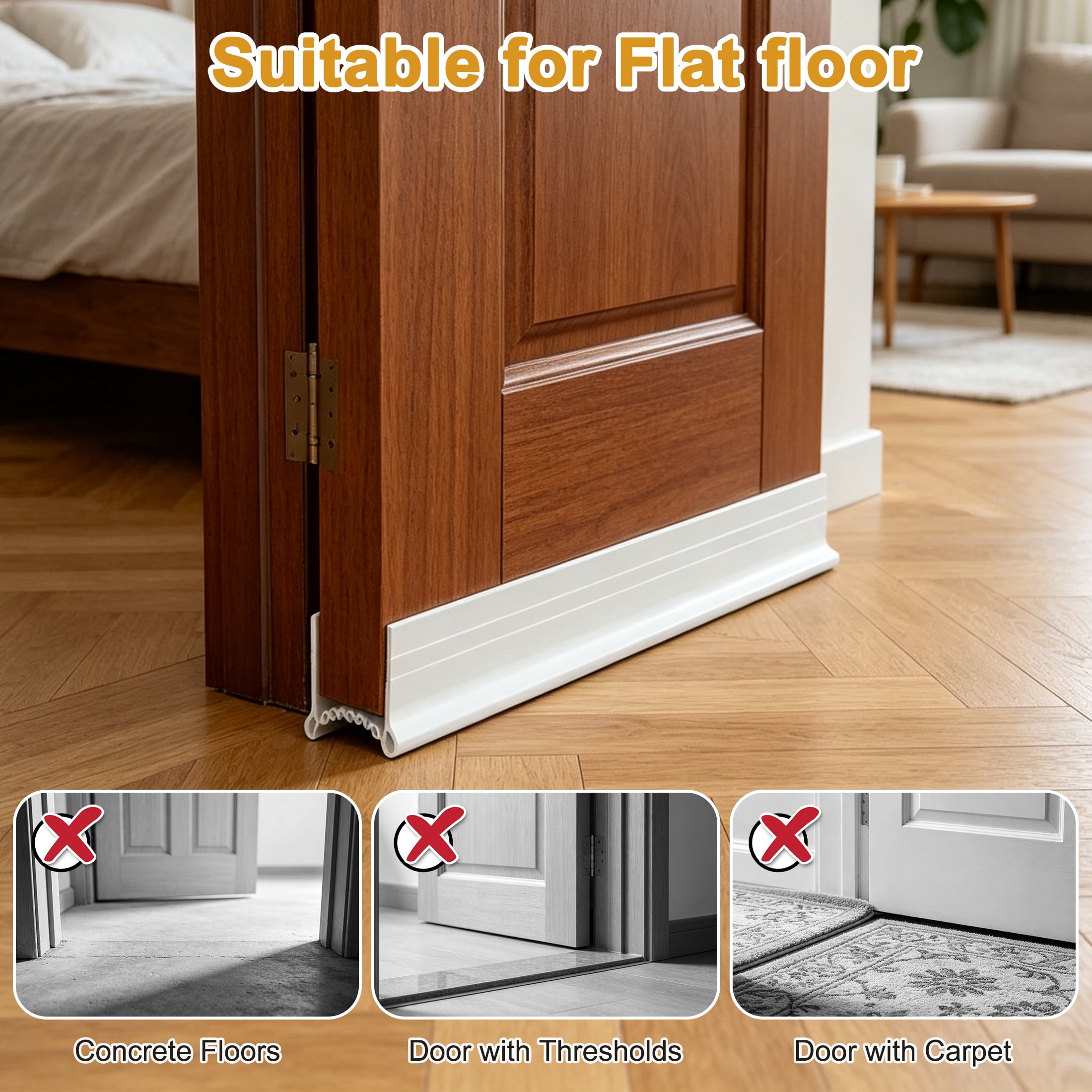 Silicone Door Bottom Seal, Under Door Draft Stopper, Weather Stripping Door Sweep, Noise Dust Bug Blocker, Weather Stripping Fit Door Thickness 1.35‑1.95 Inch