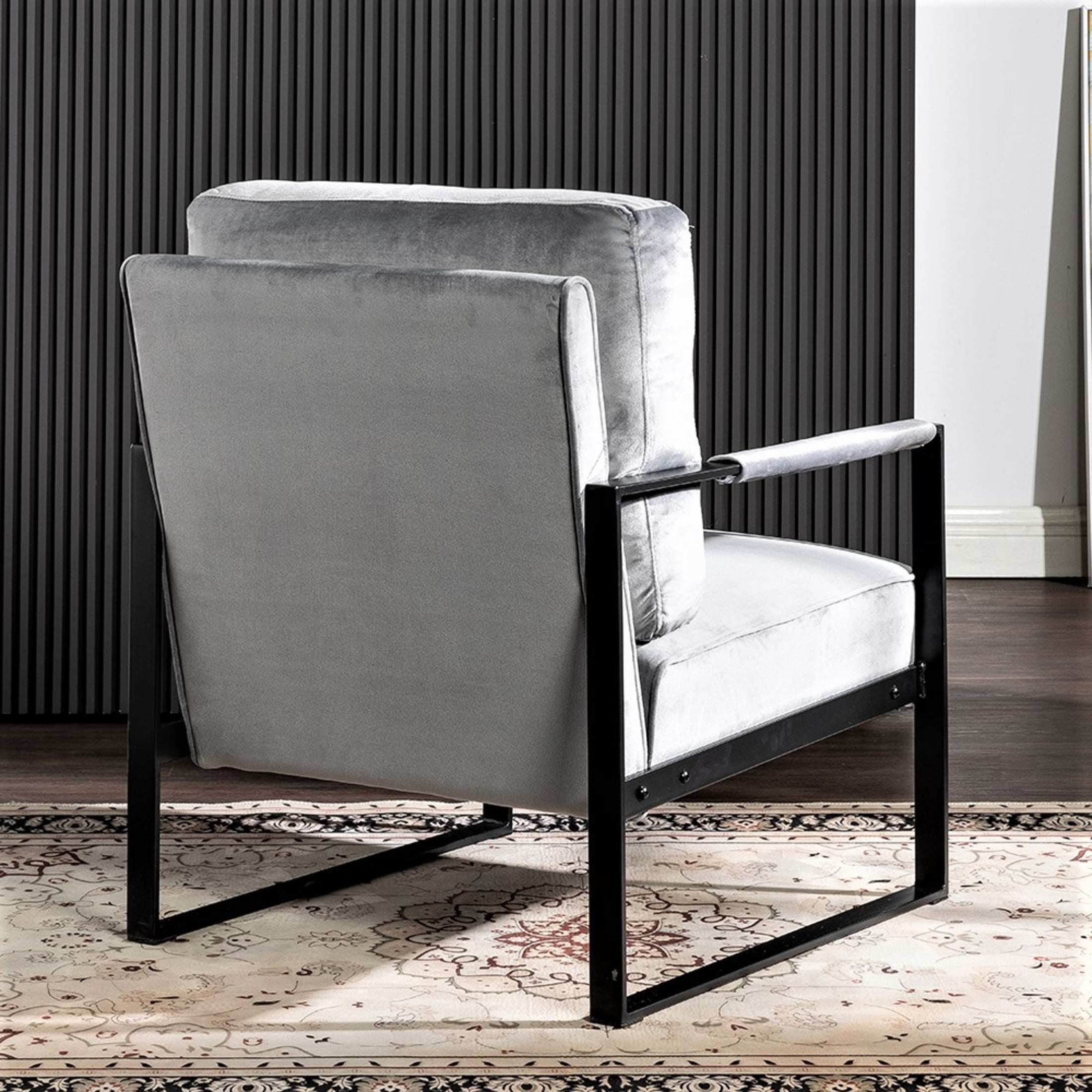 GDF Studio 25.4" Mid-Century Modern Accent Chair with Square Metal Frame, Velvet Upholstery, Gray