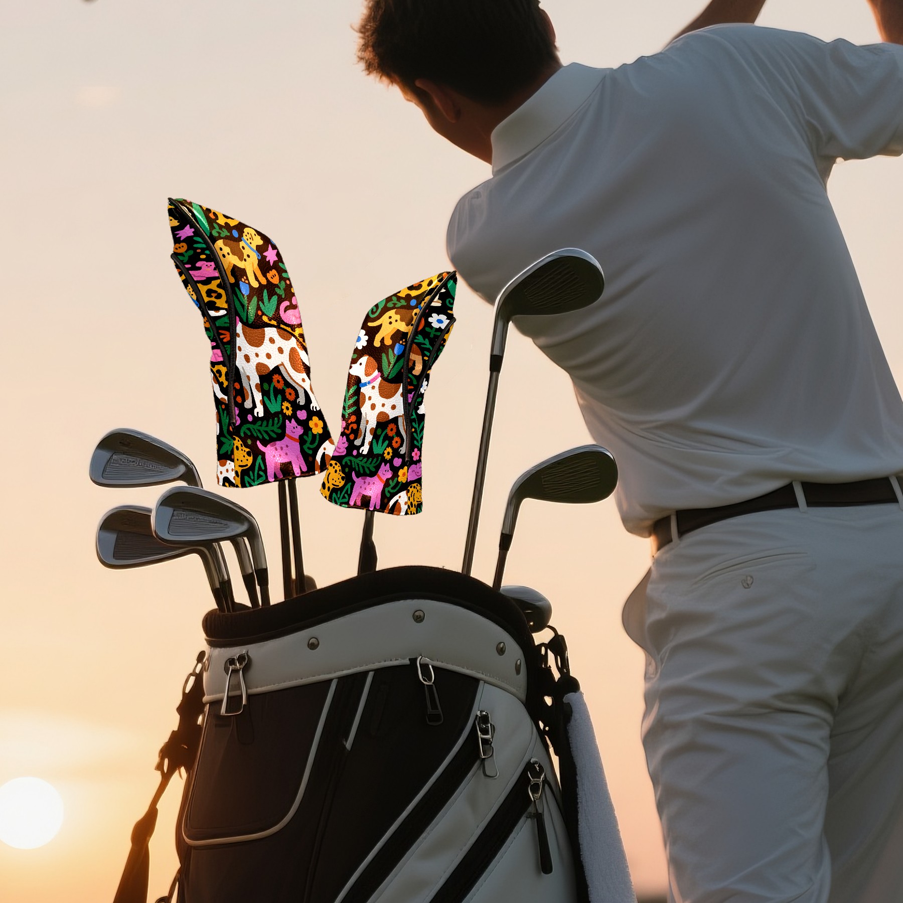 Golf Club Head Covers - Green Butterfly Design, Waterproof, Velvet Lining, Fits Driver/Hybrid/Putter, Gift for Men & Women