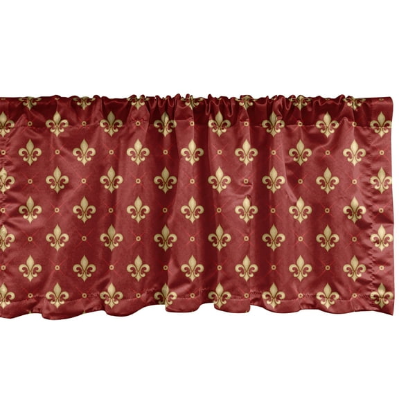Ambesonne Fleur De Lis Window Valance, Epideictic Monarch Art, 54" X 18", Vermilion and Mustard
