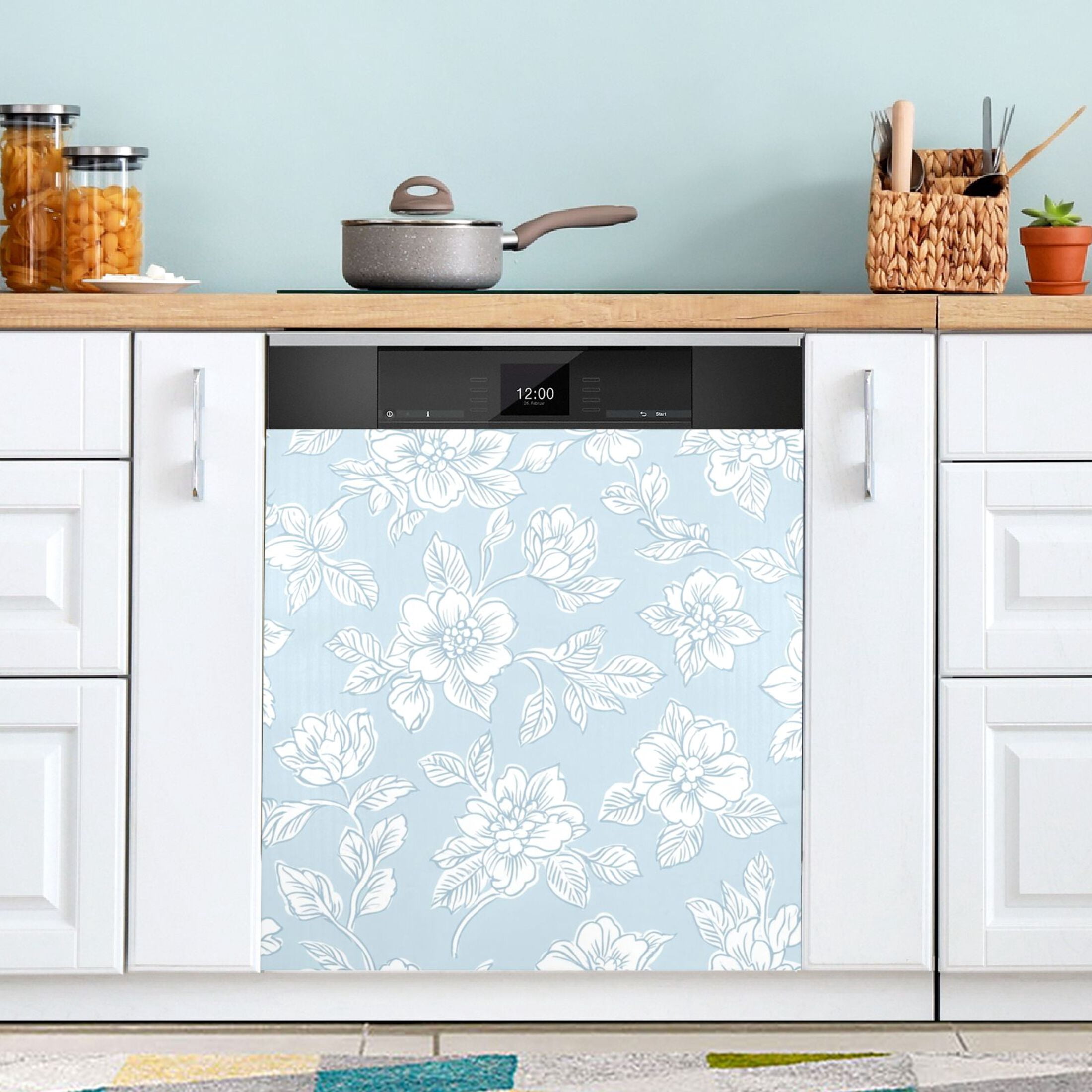 Dishwasher Magnetic Sticker 23x26 Inch Refrigerator Magnetic Sticker Washing Machine Magnetic Sticker Kitchen Panel Magnetic Sticker Home Decor Cartoon White Flower